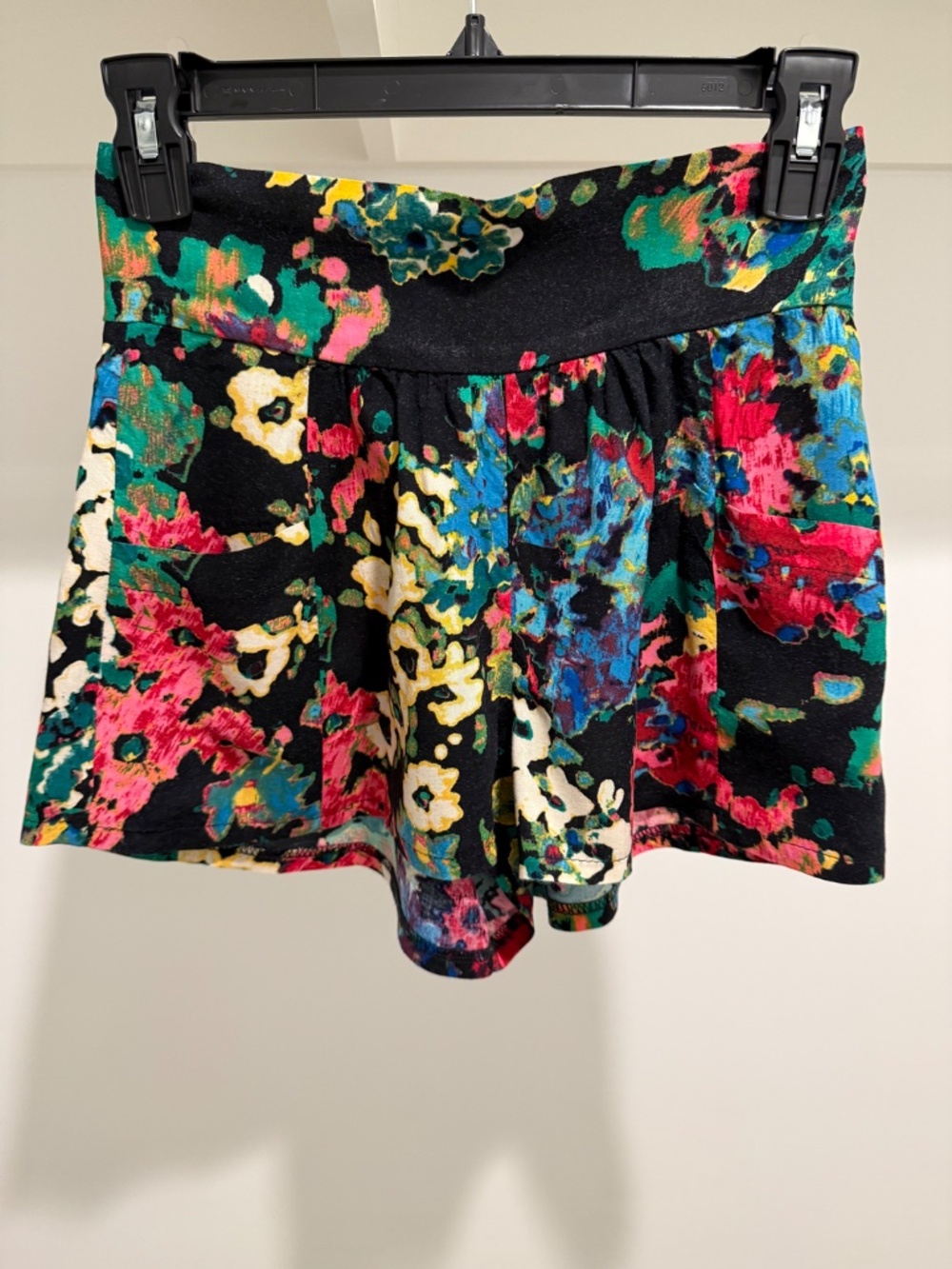 Floral High-Waisted Flowy Shorts | XS | Black Multicolor Print | Made in USA